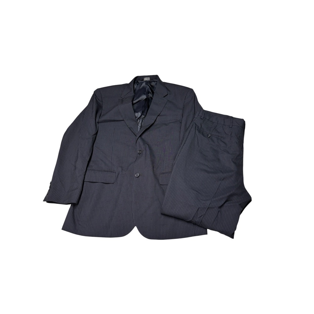 Jos A Bank Mens Navy Pinstripe 100% Wool 3-Button Suit 42R‎ Jacket 36R x 31 L